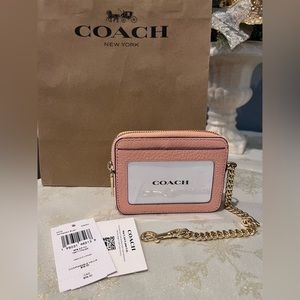 NEW COACH CHAIN ID / CARD CASE / WALLET  IN FADED BLUSH LEATHER